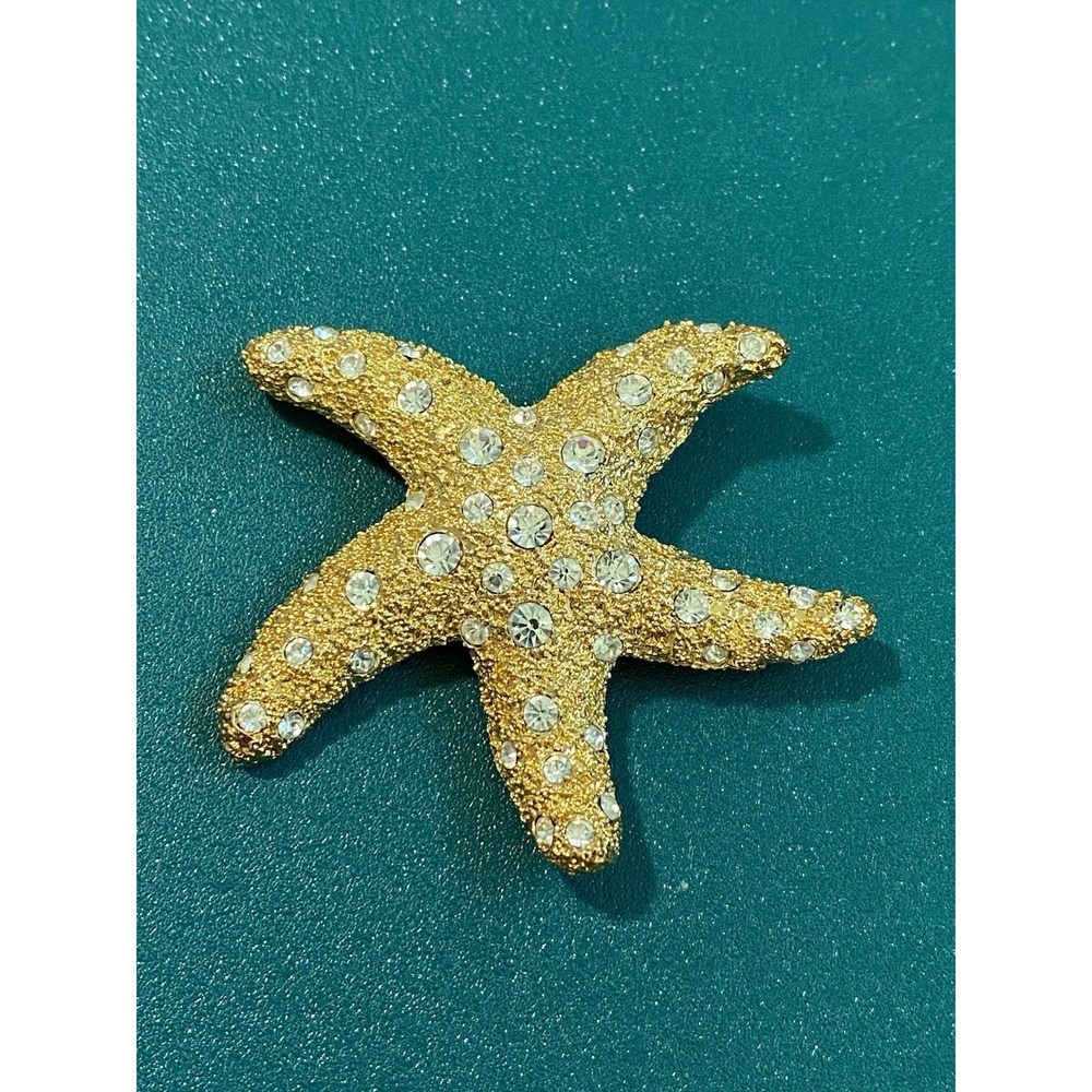 Vintage Carolee Gold Tone and Crystals/Rhinestone Starfish Brooch Ocean Nautica